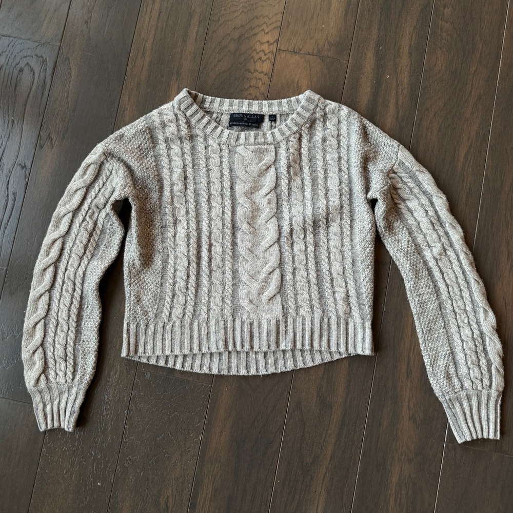 Grey Cable Knit Sweater by Brown Allan